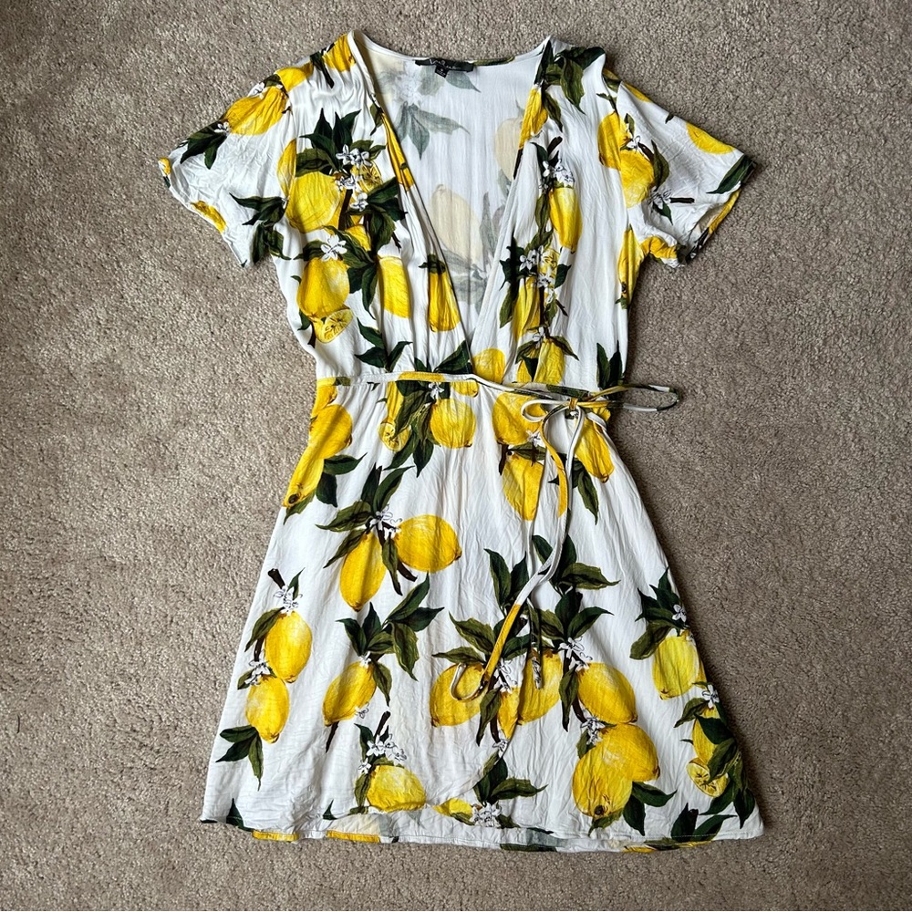 Lulu's Lemon Mini Wrap Dress